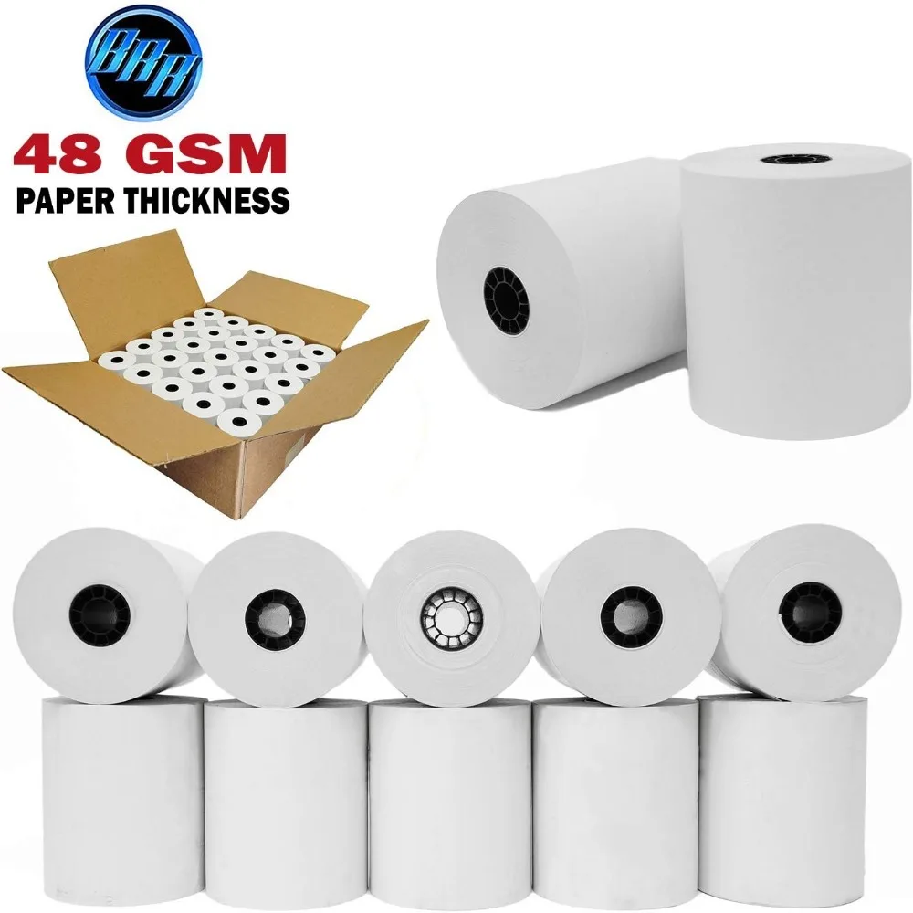 Papel para impressora de cozinha econômico de 1 camada, 3" x 150', pacote com 50 rolos