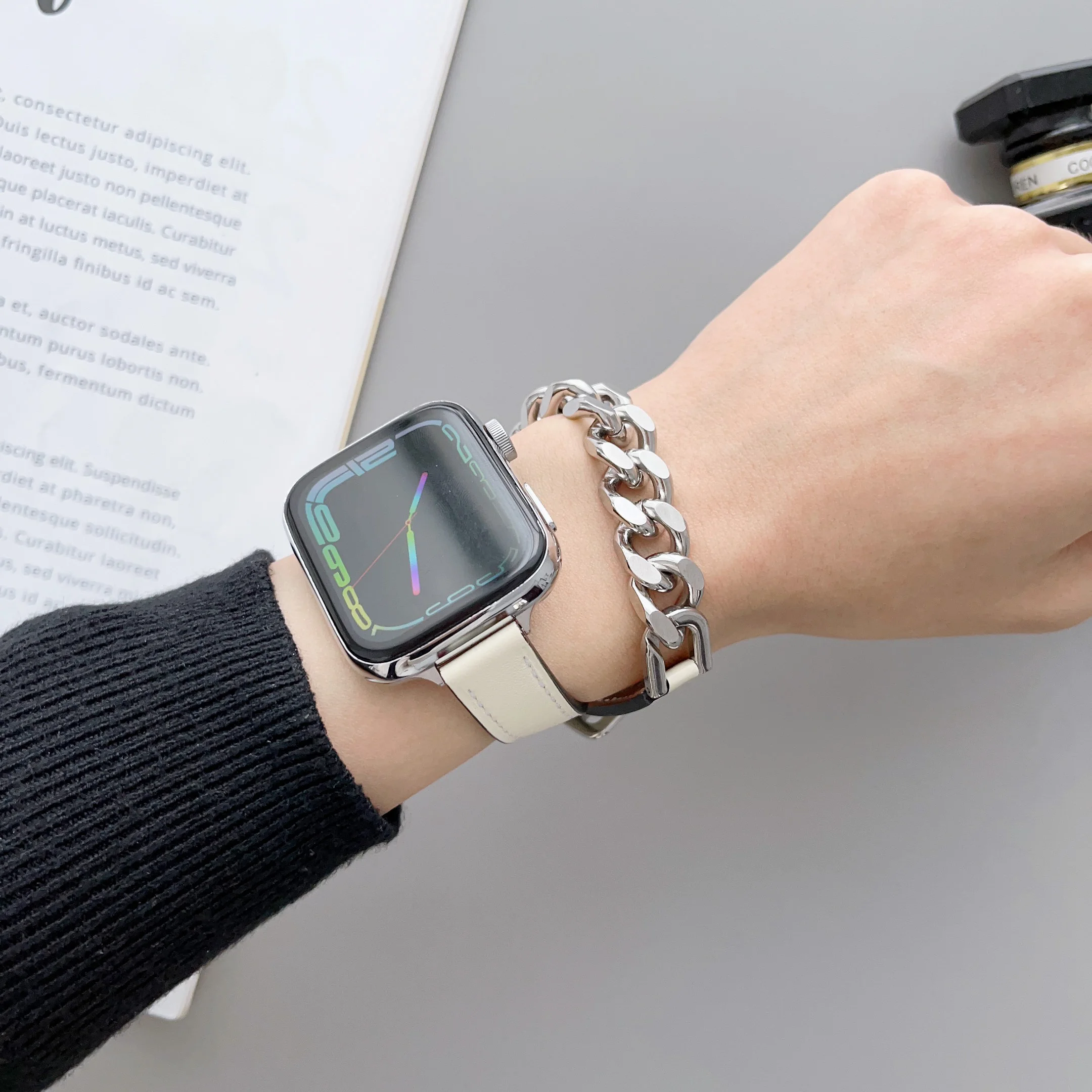 Leather Correa For Apple Watch 8 Ultra 49MM Strap 45mm 41mm Replacement  Double Tour Metal Bracelet For IWatch Series 8 7 44mm