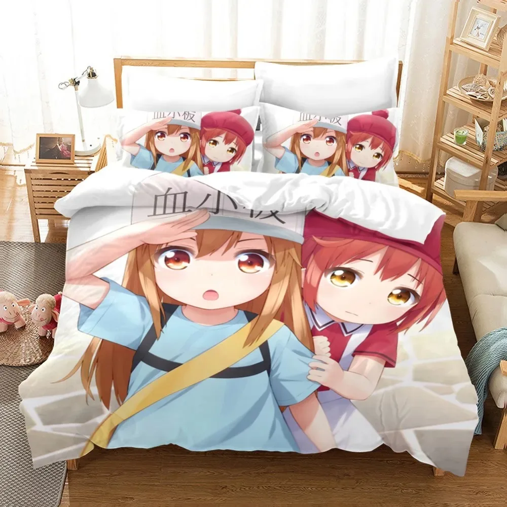 Anime Cells at Work Platelets Bedding Set Boys Girls Twin Queen Size Duvet Cover Pillowcase Bed Kids Adult Home Textileextile