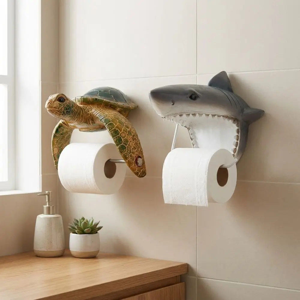 Resin Sea Turtle Toilet Paper Holder Coastal Style Cute Bathroom Tissue Holder Marine Animal Turtles Sharks - view 2