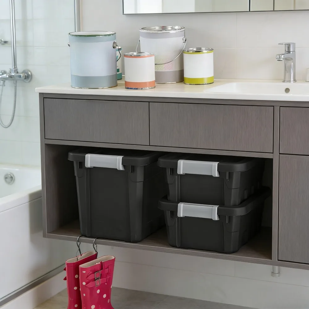 

Сезонные декорации: Прочные промышленные контейнеры для хранения с защелкивающейся крышкой, 7,5 галлонов, черные, 12 штук в упаковке