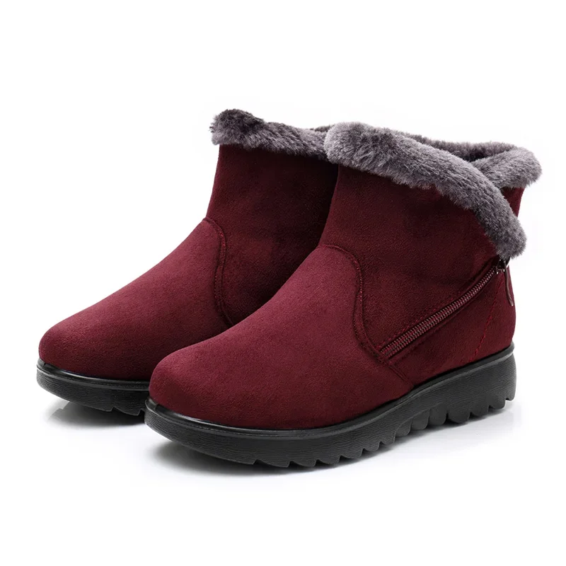 YAERNI Winter Plush Fur Short Warm Snow Boots Plus Size Platform Women's Ankle Boots Zipper Suede Shoes for Women FreeE1242