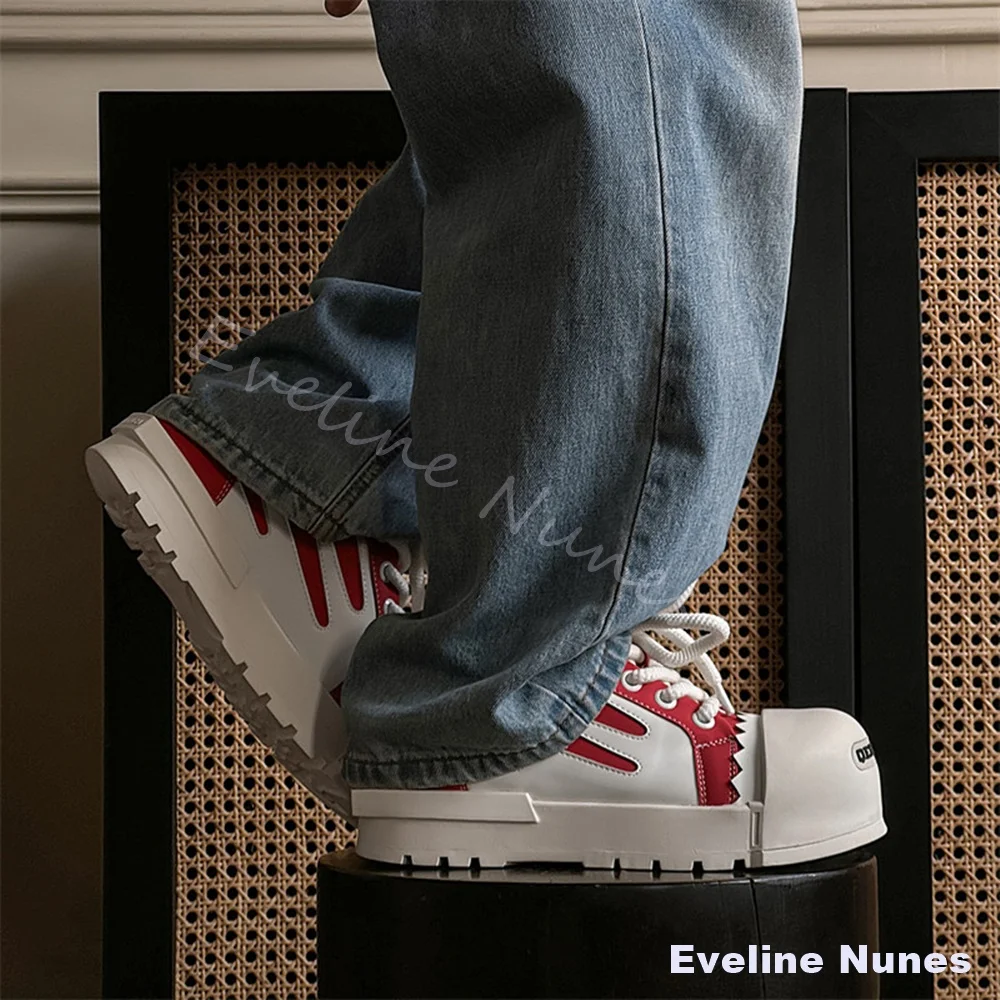Men Big Toe Platform Sneakers Black White Jagged Edge Skate Shoes Rope Lace Up Streetwear Hip Hop Daily Walking Casual Shoes