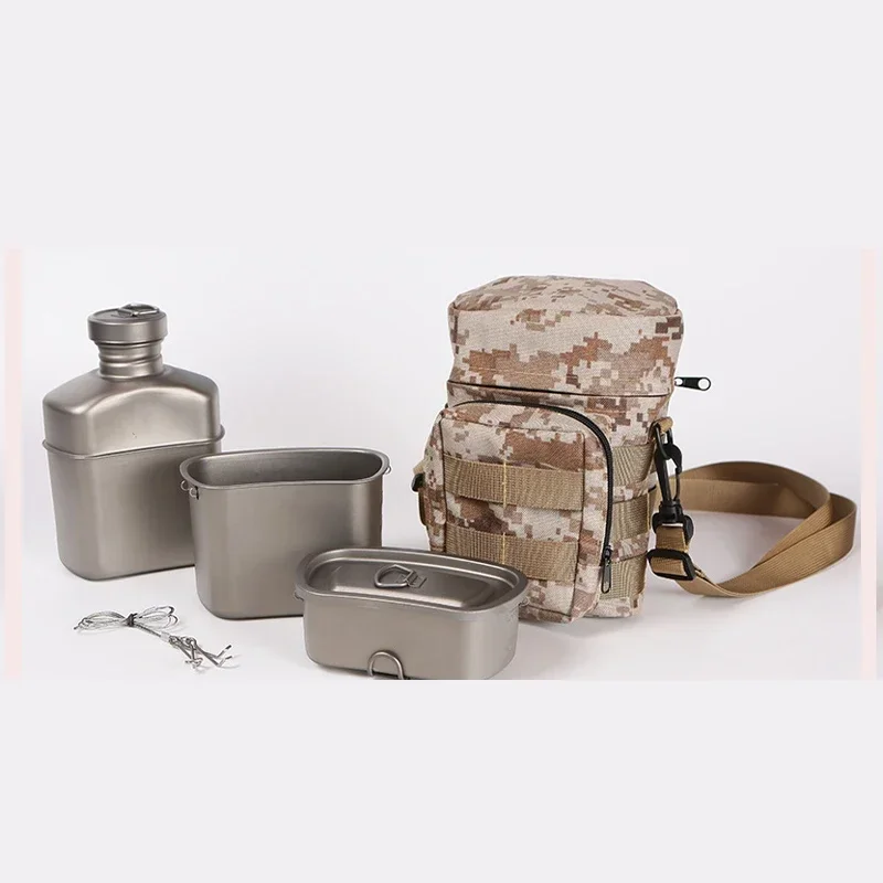 

Camping Titanium Pots Set Outdoor Cooking Set Mess Kit 4 pcs camping survival kit accessories