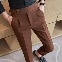 British Style Suit Pants for Men Smart Casual High Waist Straight Trousers Spring Autumn Fashion England Pants Brand Clothing