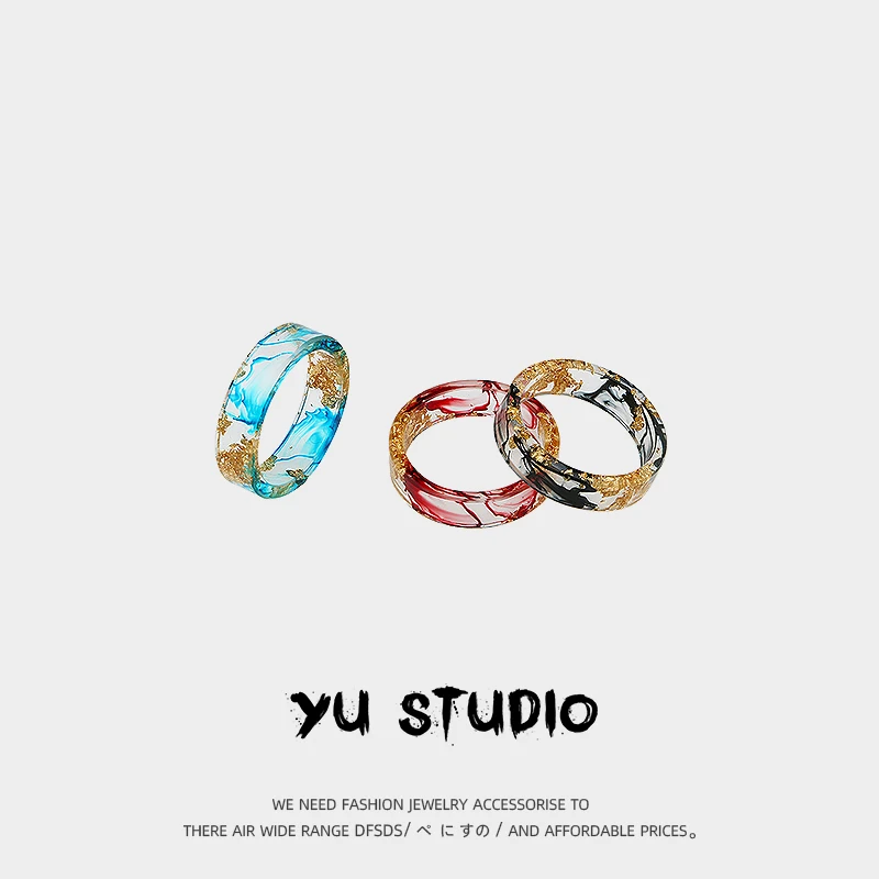 

Кольца из окрашенной смолы под нефрит, парные, в модном лесном стиле, набор ювелирных украшений в подарочной коробке, золотистые кольца из смолы, оригинальный дизайн Oce...