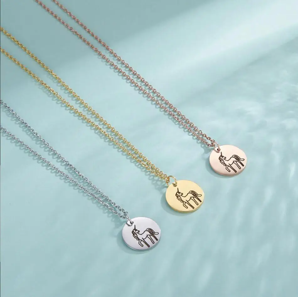 1PC Stainless Steel Necklace Unicorn Pendant Refined Polished Steel for Woman Friend Gift F1552