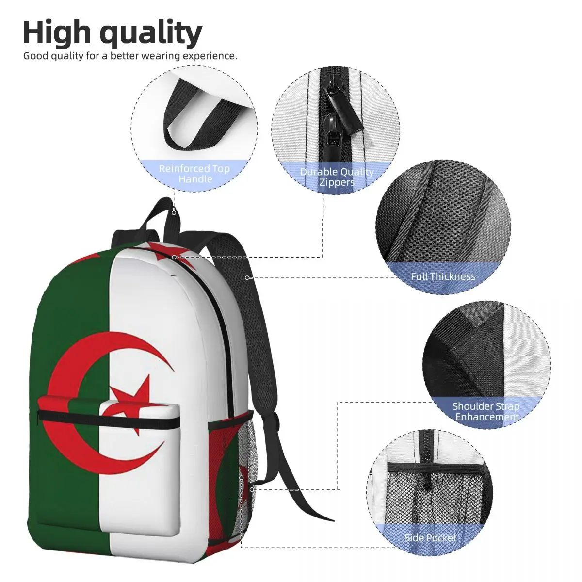 Algeria Official Flag Of Algeria Backpack Daypack Large Capacity Kids BookBag School Bag Shoulder Bags for Men Women
