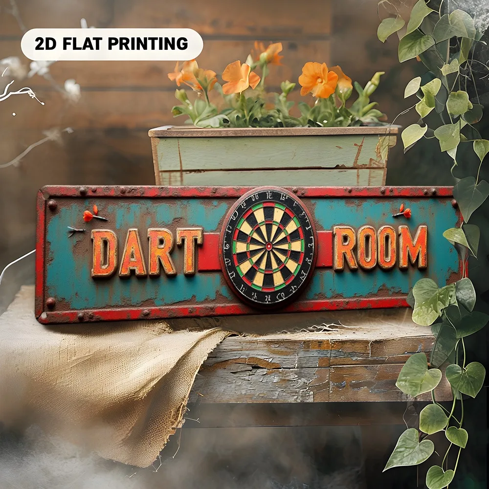 Vintage Dartboard Retro 2D Dartboard Wall Art Decor with Dart Room Text, Easy to Hang for Home Bar Game Room