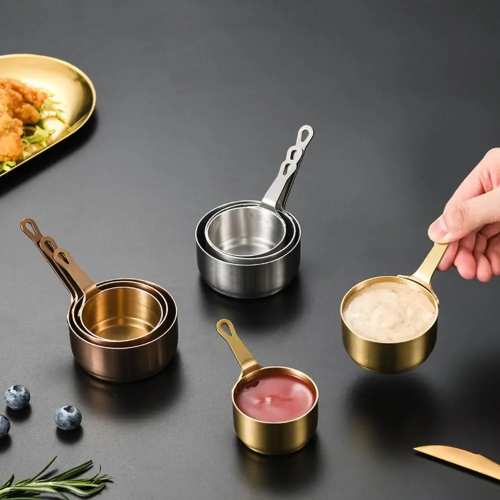 Measuring Cup Stainless Steel Sauce Cup Non-rust with Handle Sauce Dipping Bowl 50/80/100ML Mini Sauce Pan Gravy