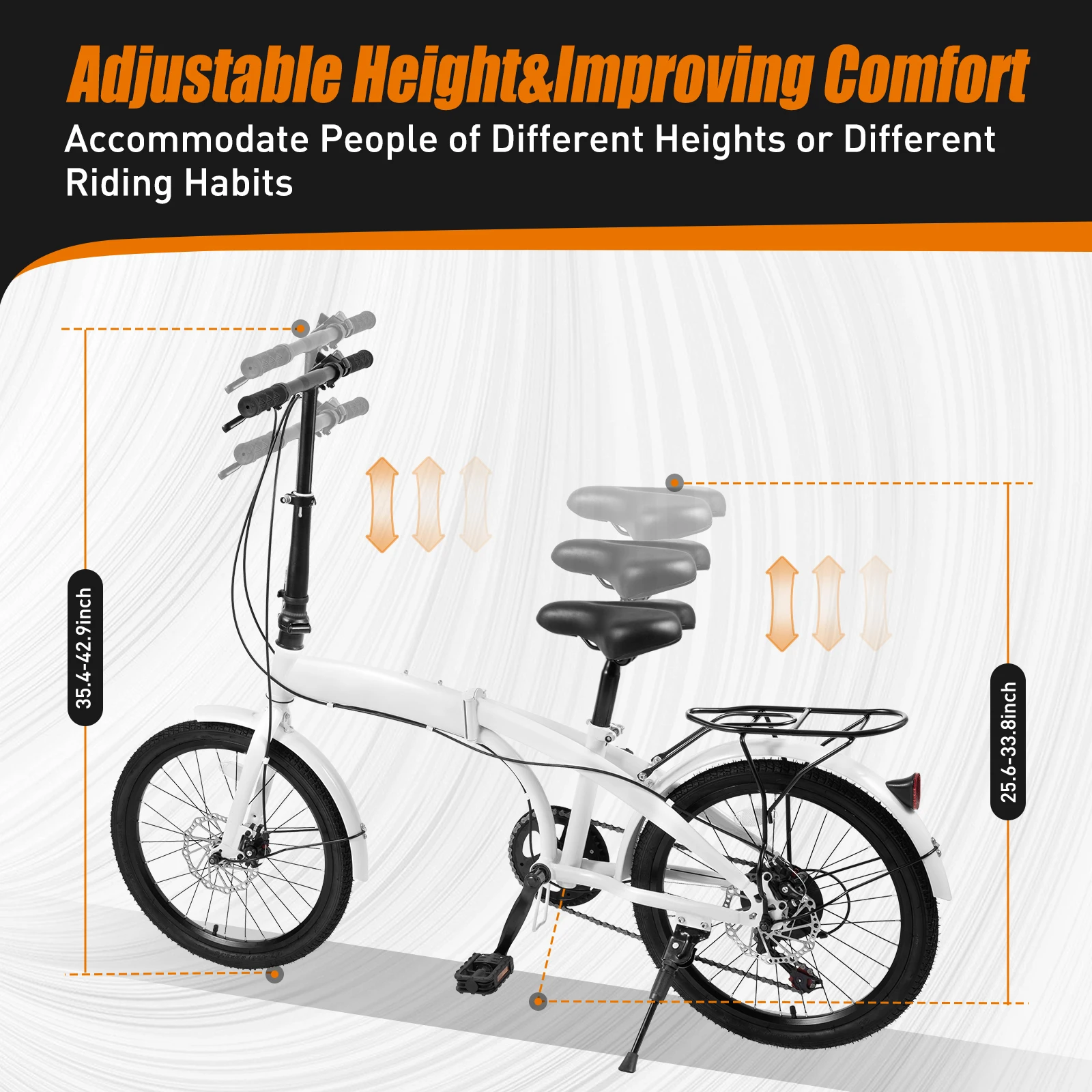 20" Folding Bike Carbon Steel Foldable Bike 7 Speed Folding Compact City Commuter Bike PU Foam Cushion Adjustable Seat Handlebar