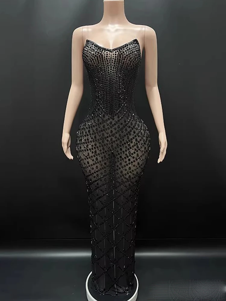 

High Quality Hot Stamping Sexy Chest Hugging See Through Mesh Elastic Dress 2025 New Fashion Custom Women'S Clothing