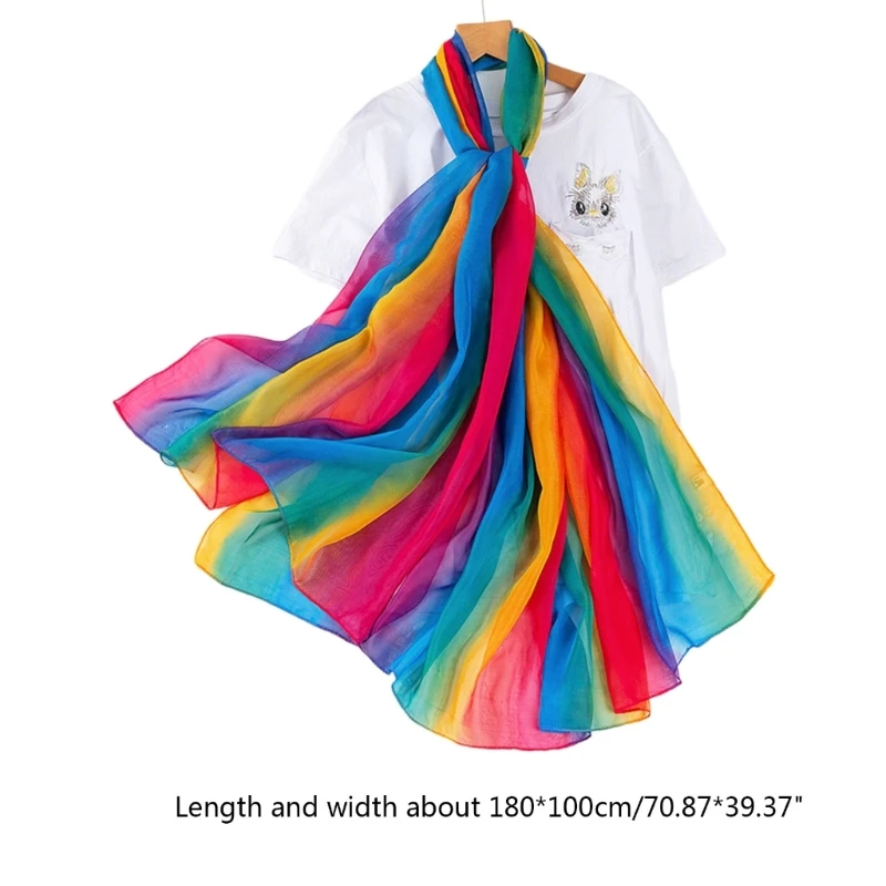 Breathable Rainbow Color Scarf for Ladies Spring Summer Lightweight Shawls Seaside Sun-proof Large Anti-uv Scarves