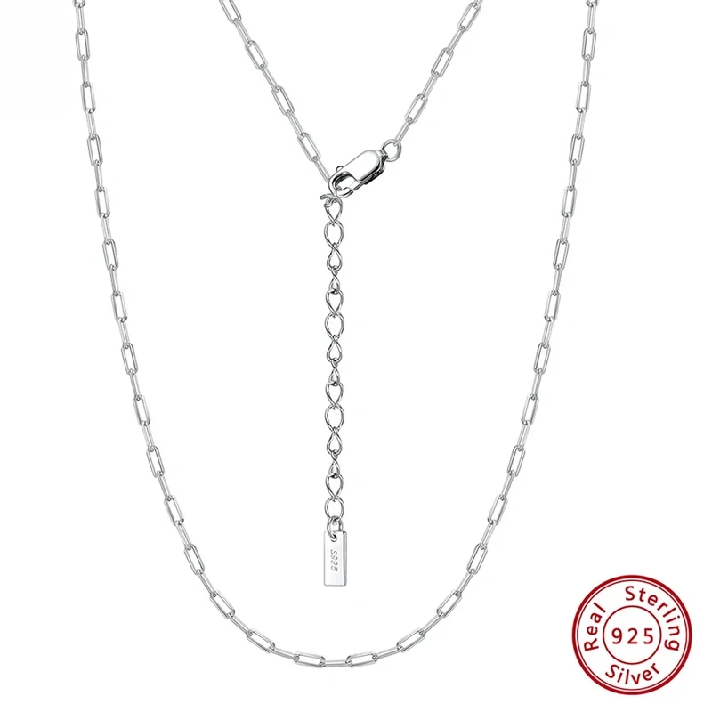 

925 sterling silver Italian 1.8x4.2mm paper clip necklace is a delicate basic choker jewelry gift for women