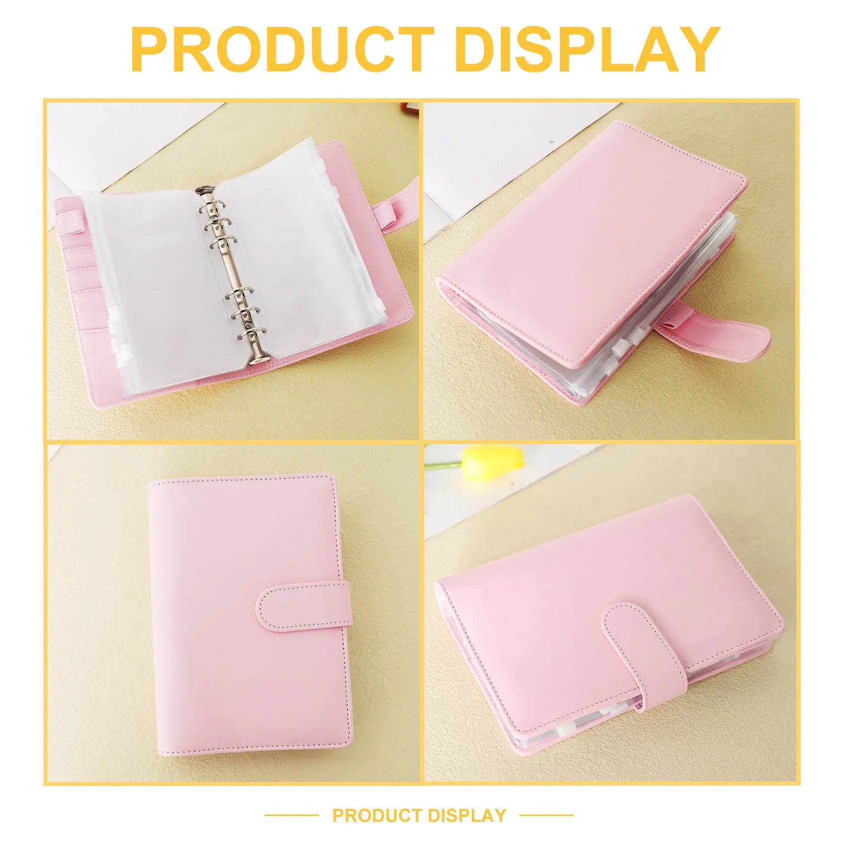 AP-14 Binder Bags A6 With Leather Binder Cover, 6 Rings Budget Binder With Cash Envelope, Money Saving Binder