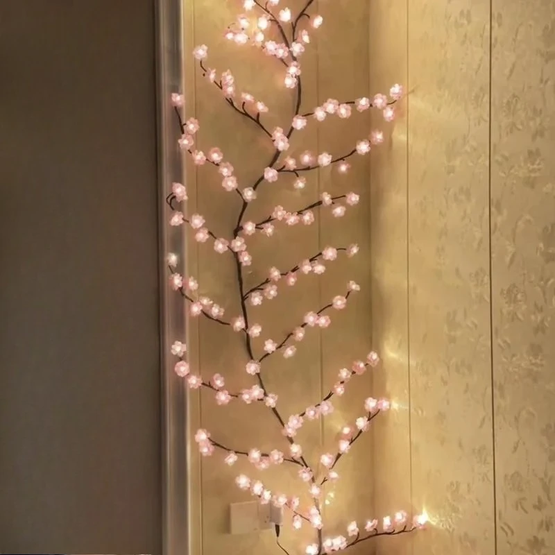 LED Cherry Blossom Garland Lights Artificial Flower Plants Room Decor Bedroom Holiday Party Home Decoration