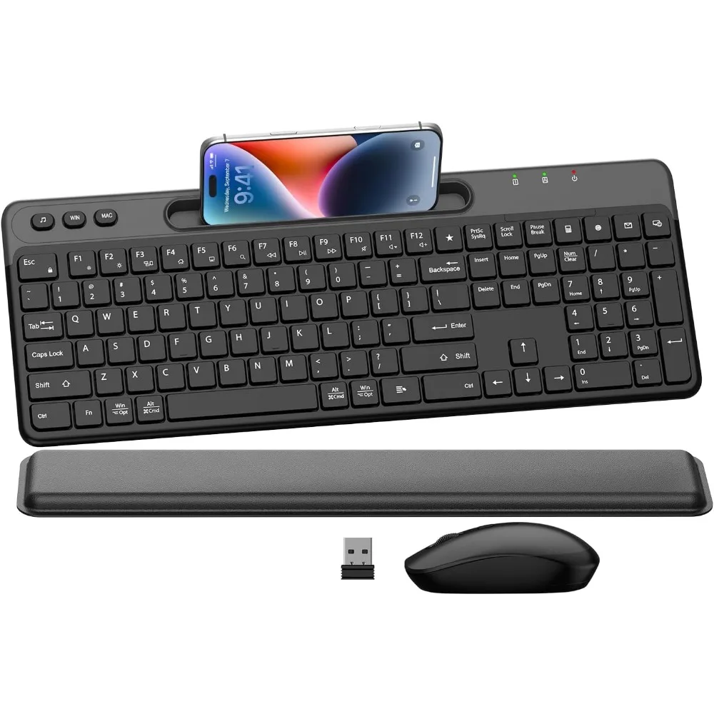 2.4G Ergonomic Full-Sized Silent Keyboard Combo with Soft Wrist Rest and Tablet Holder