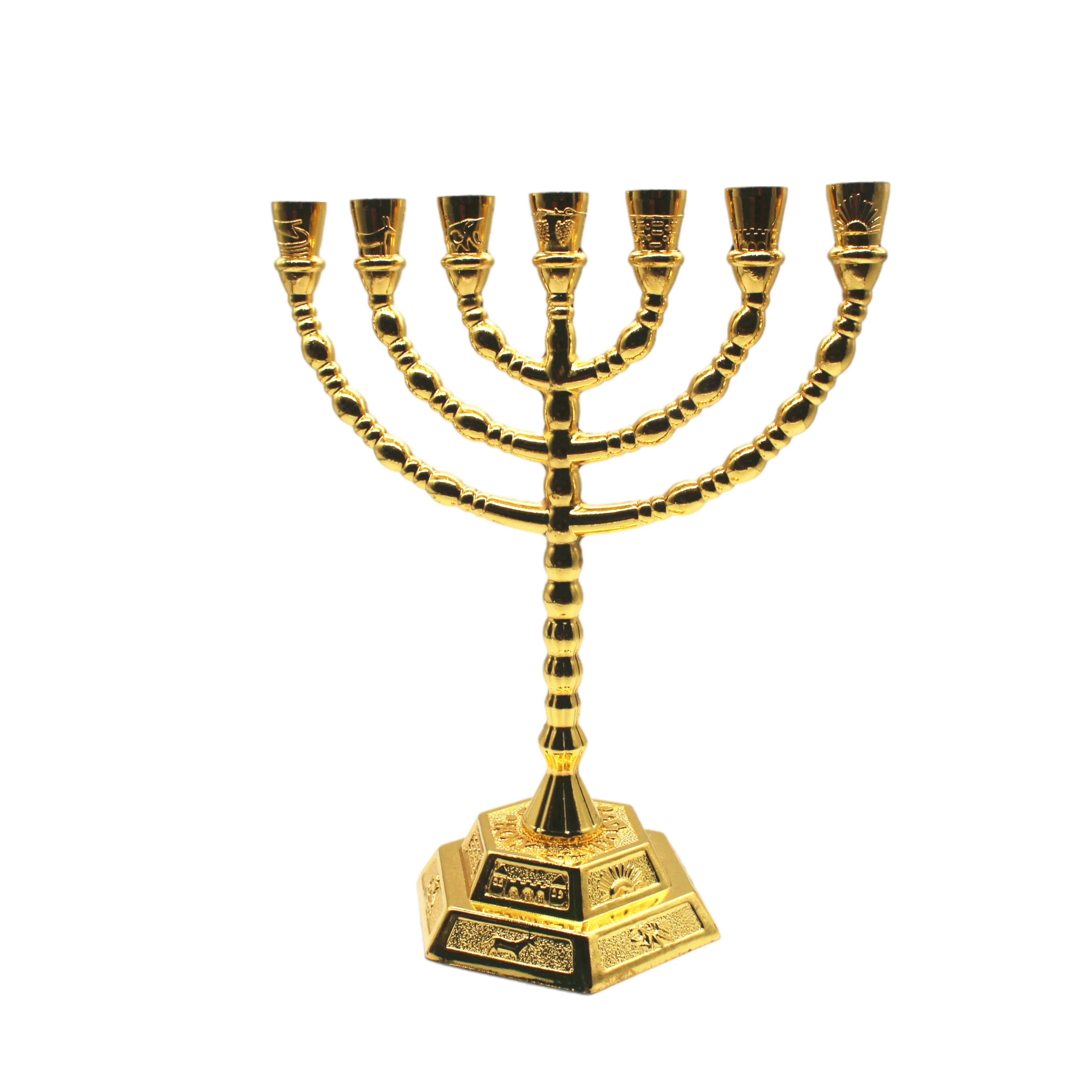 Menorah Candelabra for Home Decoration, Candle Holder, Judaica Hanukkah, 12 Tribes Gold Color Candlestick, Alloy Religious Decor