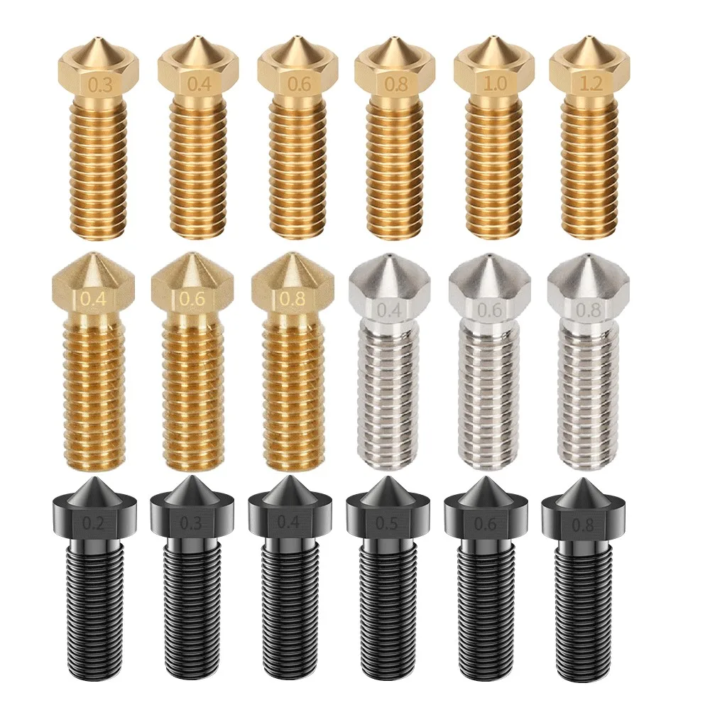 High Quality 2pcs Volcano Nozzle 3D Printer Copper Plated Nozzles V6 Hotend M6 Thread Hardened Steel Volcano Nozzles