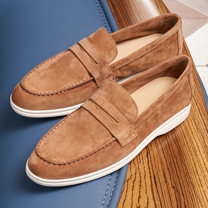 Men Genuine Leather Loafers in British Style Casual Business Breathable Flat Bottomed Business Shoes