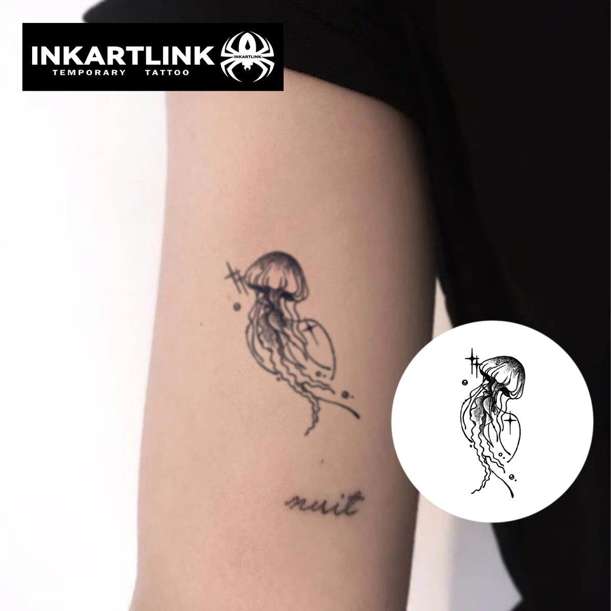 3 pcs JellyfishTemporary Tattoo,Lasts To 15 Days New Technology Magic Waterproof Semi Permanent Sticker.