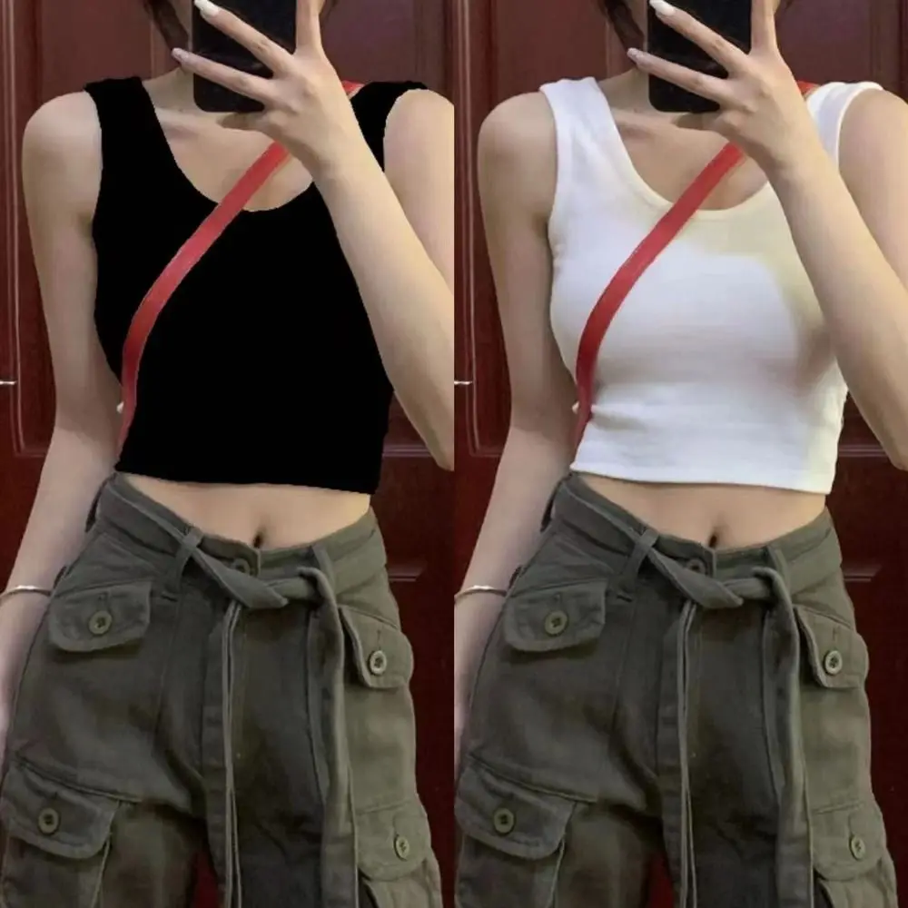 Hot Sale Sexy Strap Vest Sleeveless Slim Neck Crop Top Outerwear Breathable Streetwear Lady