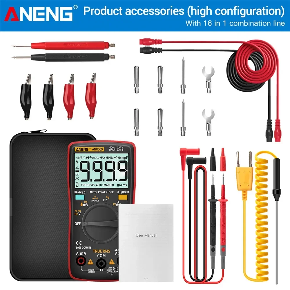 Digitale Multimeter Transistor ANENG AN8009 Testers Condensator True-RMS Tester Automotive Elektrische Capaciteit Meter Temp Diode