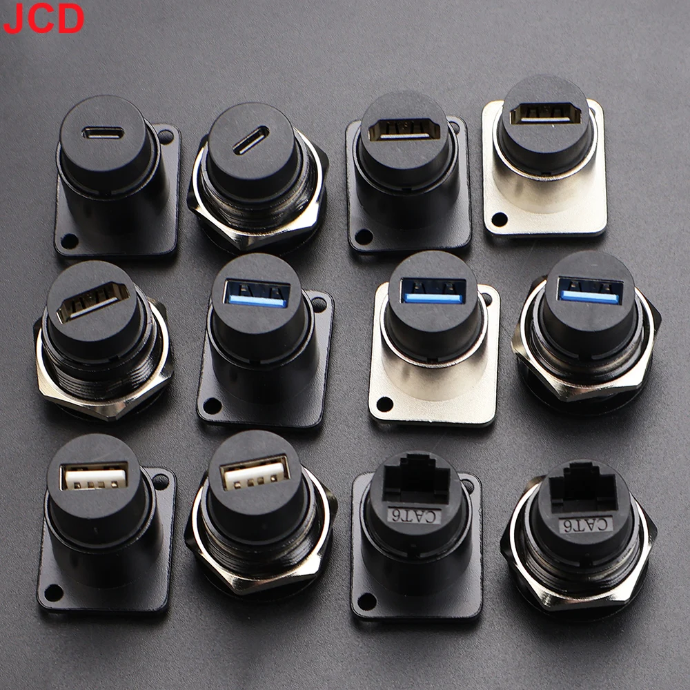 JCD 1pcs Metal D Type Module RJ45 CAT6&USB 2.0/3.0&Type C&HDMI-Jack Socket Through Network Panel Mounting Electronic Connector