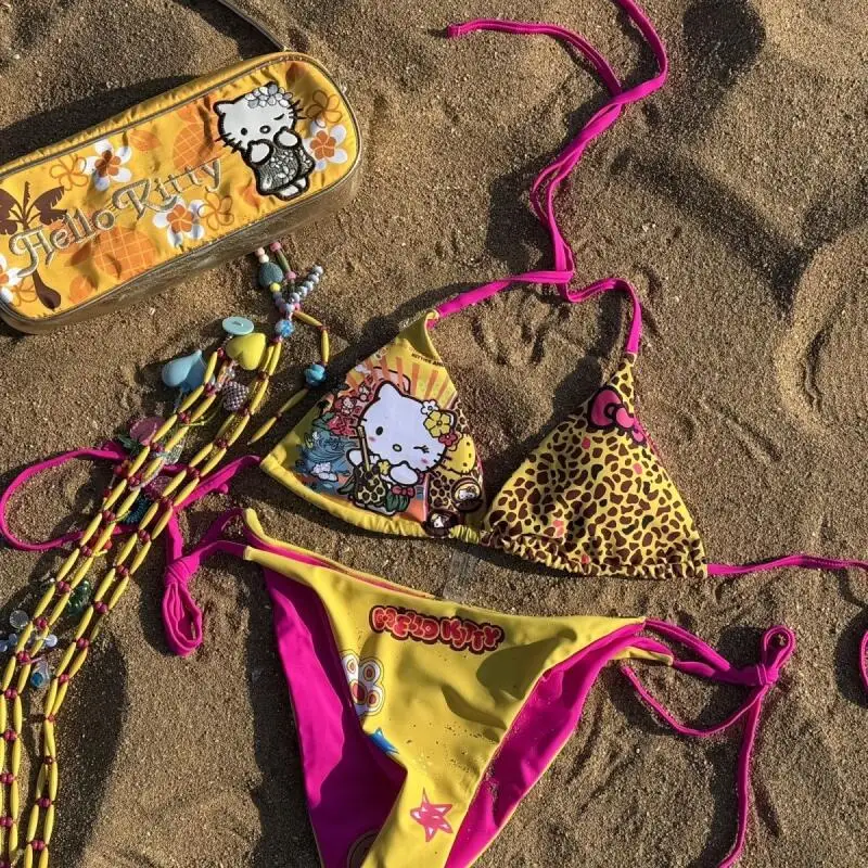 

Японский милый купальник-бикини для женщин, 3 предмета, летний пляжный комплект, модный, дышащий, комфортный, быстросохнущий, мягкий