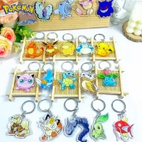 Pokemon Flat Acrylic Keychain Elfin Figure Pikachu Bulbasaur Psyduck Squirtle Gengar Meowth Kawaii Cute Pendant Dolls Boys Gifts