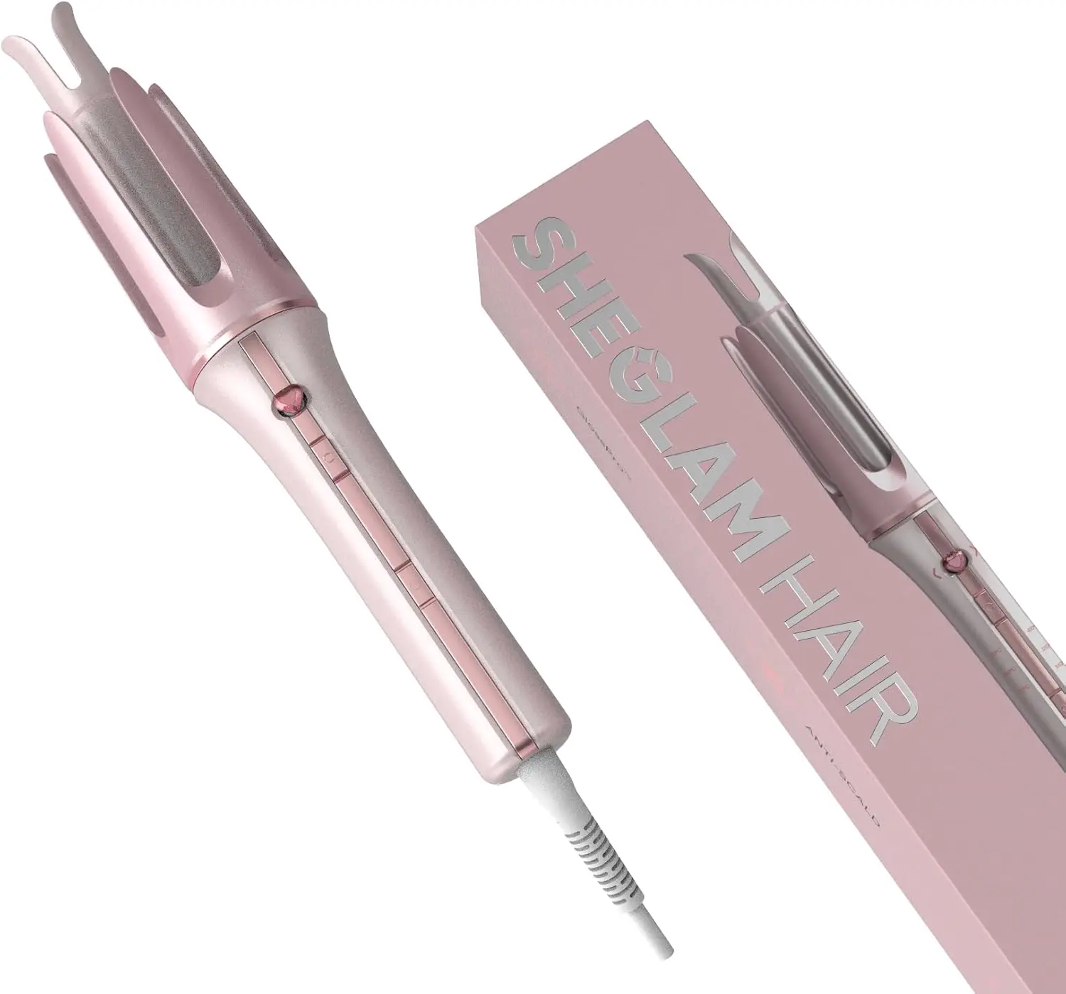 

Pink Automatic Curling Iron with Heart-Shaped Button, 1 inch, Gift for Women