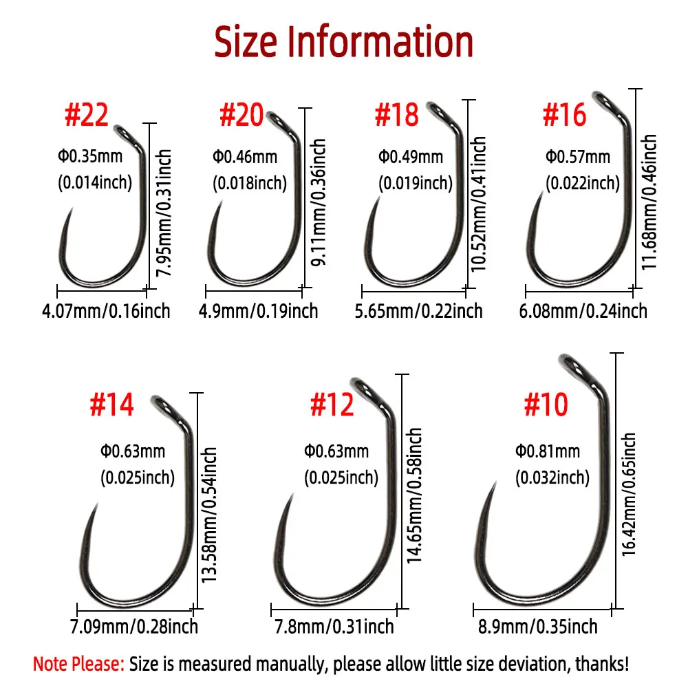50 Stück widerhakenlose Wide-Gap-Down-Eye-Haken für schwere Nymphen/Nymphen/Wet/Nestfliegen und Salzwasserfliegen, Größe 10 # ~22 # – Detail 2