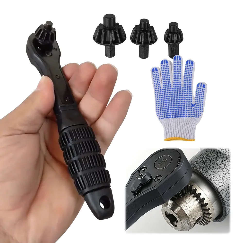 

3 in 1 Drill Chuck Ratchet Spanner With Gloves Universal Chuck Key Replacement Tool for Electric Drill Power Tools