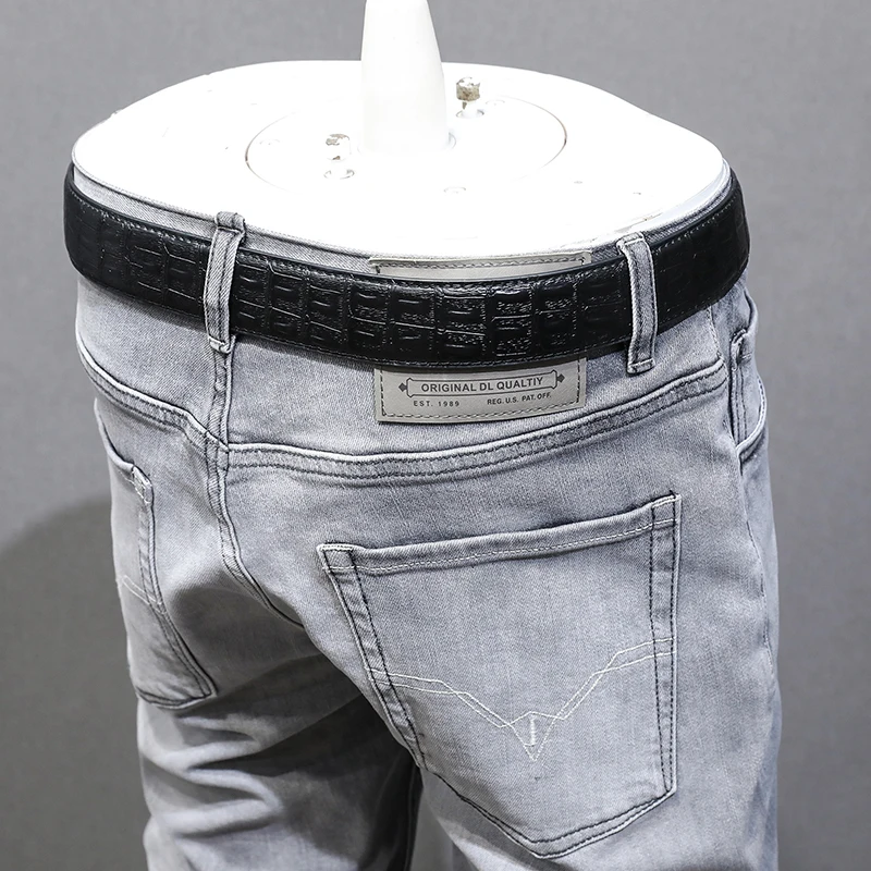 Italian Style Fashion Men Jeans Retro Gray High Quality Stretch Slim Fit Vintage Jeans Men Casual Designer Denim Pants Hombre