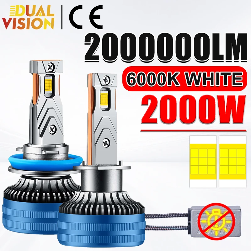 

Dualvision 6000K HB3 HB4 9005 9006 H1 H3 H7 H4 H11 9012 Лампы Canbus Led Lamps CSP 8054 Автомобильные фары Противотуманные фары 2000 Вт 200000LM