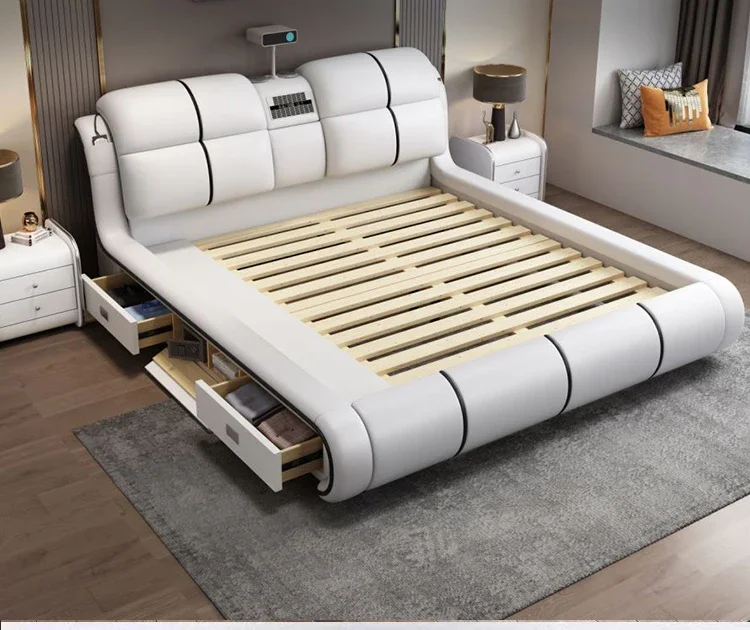 Modern simple size apartment leather bed multifunctional wedding bed double bed leather bed high box