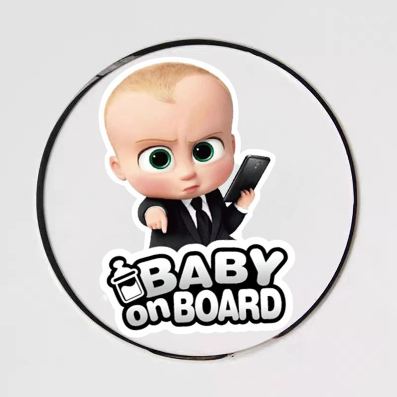Funny Boss Baby Baby on Board Sticker, Waterproof Vinyl Decal, Cartoon Safety Warning Decor for Car Bumper Window view 6