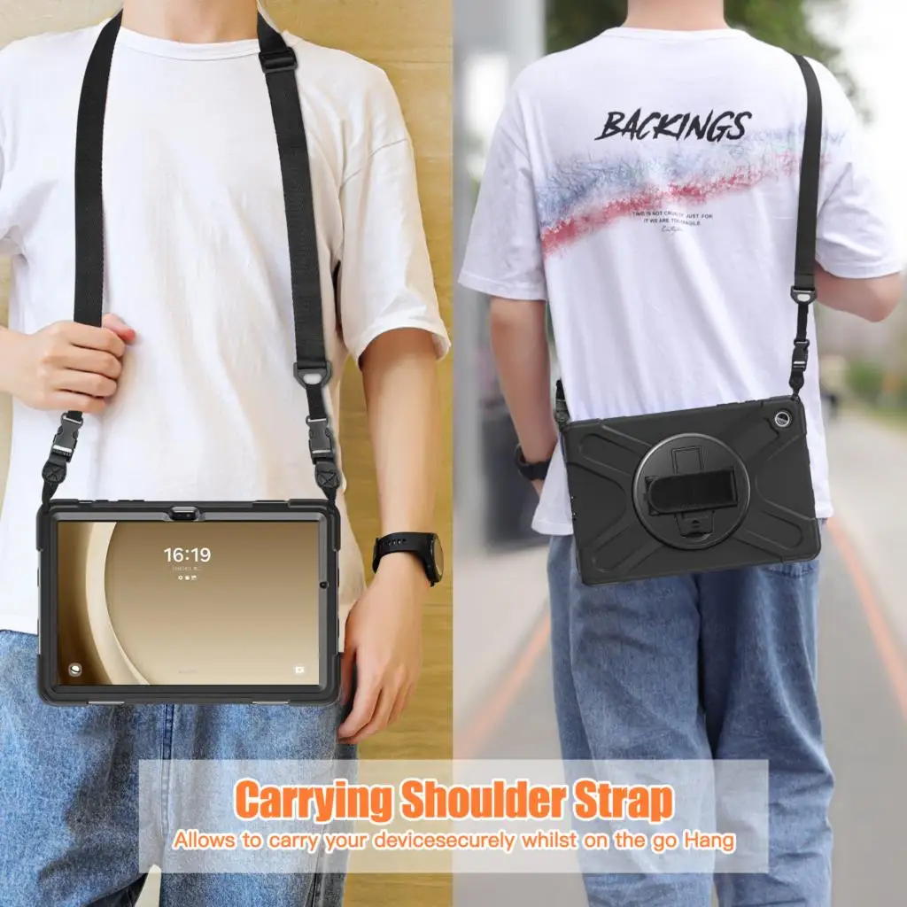 360 Rotating Case For Samsung Galaxy Tab A9 SM-X110 X115 X117 A9 Plus X210 X216 X218 3 Layer Protect Cover Hand Shoulder Strap