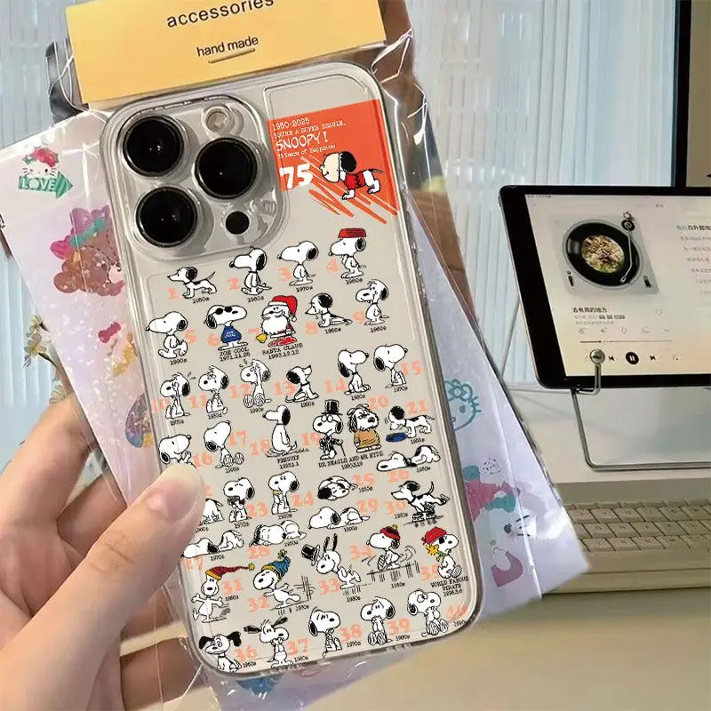 Peanut Snoopy Calendar Cartoon Phone Case For iPhone 16 15 14 13 12 11 Pro Max XS Max XR 7 8Plus MINI Y2K Transparent Back Cover