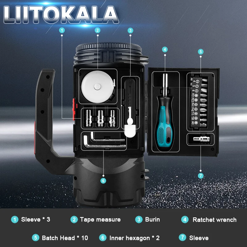 LiitoKala LF-G10 G11 built-in tool kit charging with side light emergency multifunctional work light king 4000mAh 18650 battery