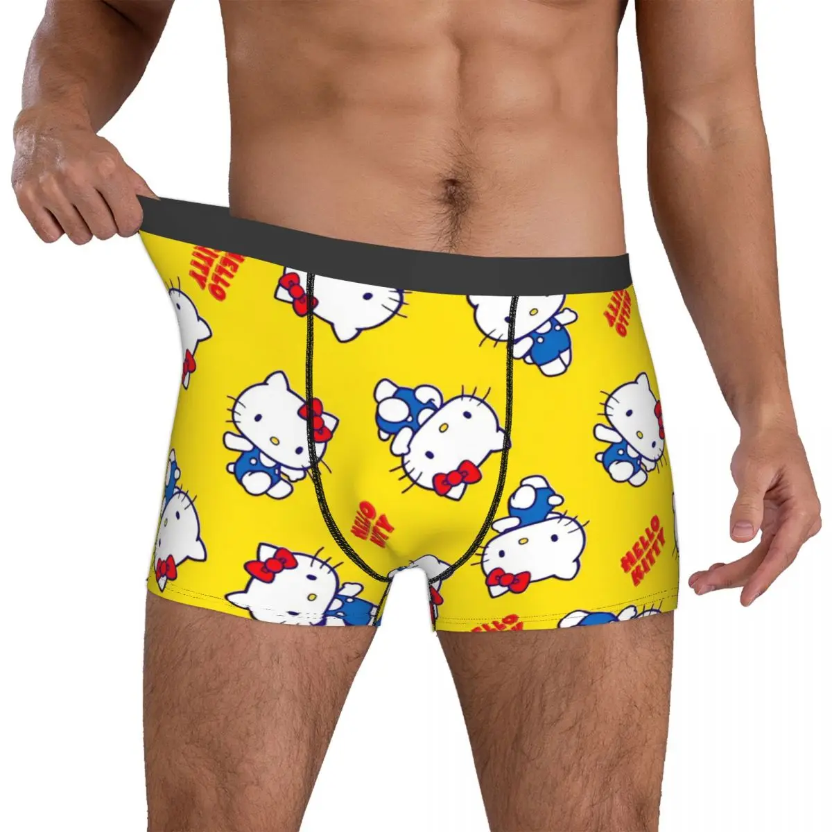 Men Hello Kitty Cute Bow Boxers Humor Gifts Underwear Cartoon Shorts Men's Boxer Quilt Underpants Soft