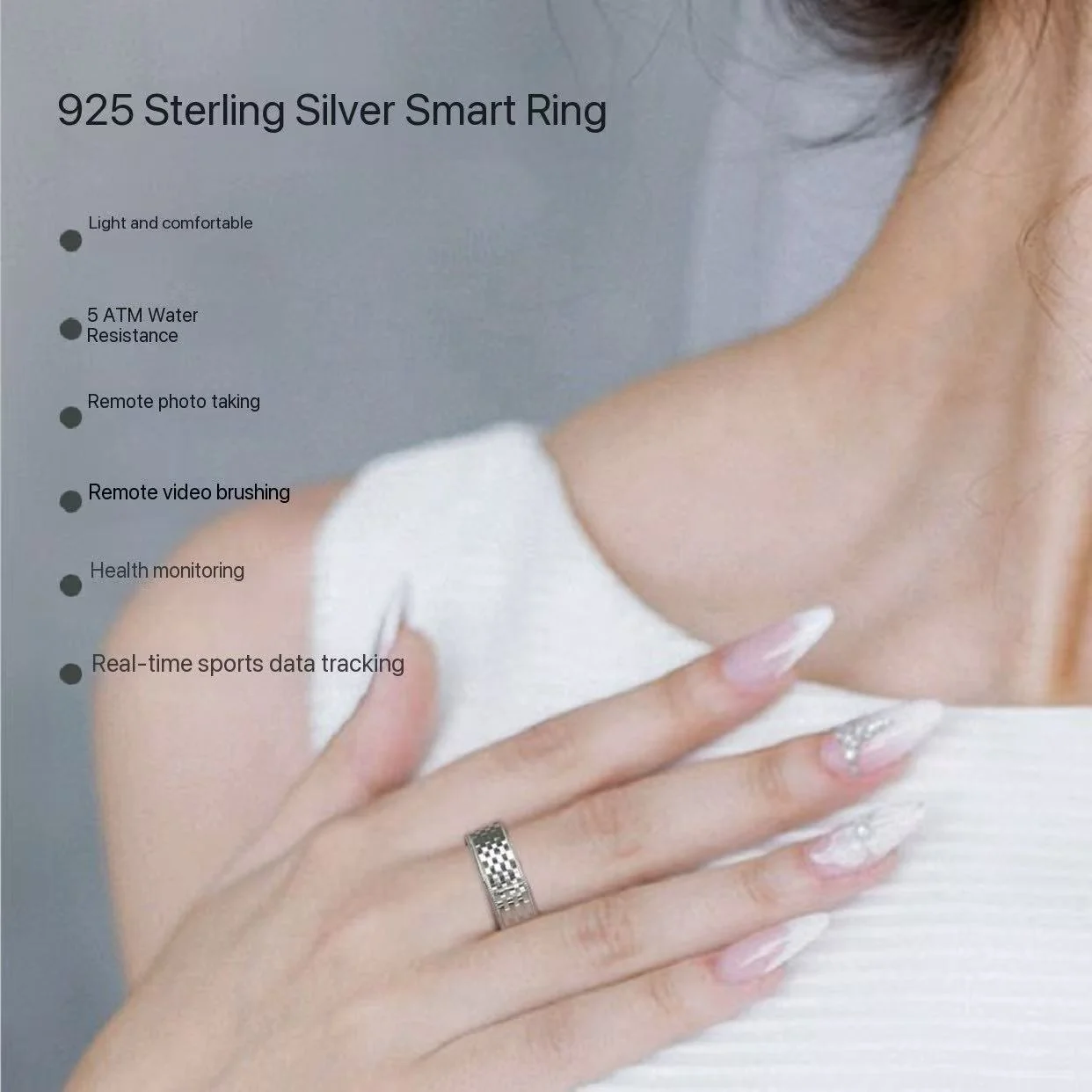 Nuovo anello di monitoraggio della salute intelligente in argento sterling S925 personalizzato Anelli sportivi con dita di ghiaccio schiacciato per coppie di tendenza da donna semplici da uomo