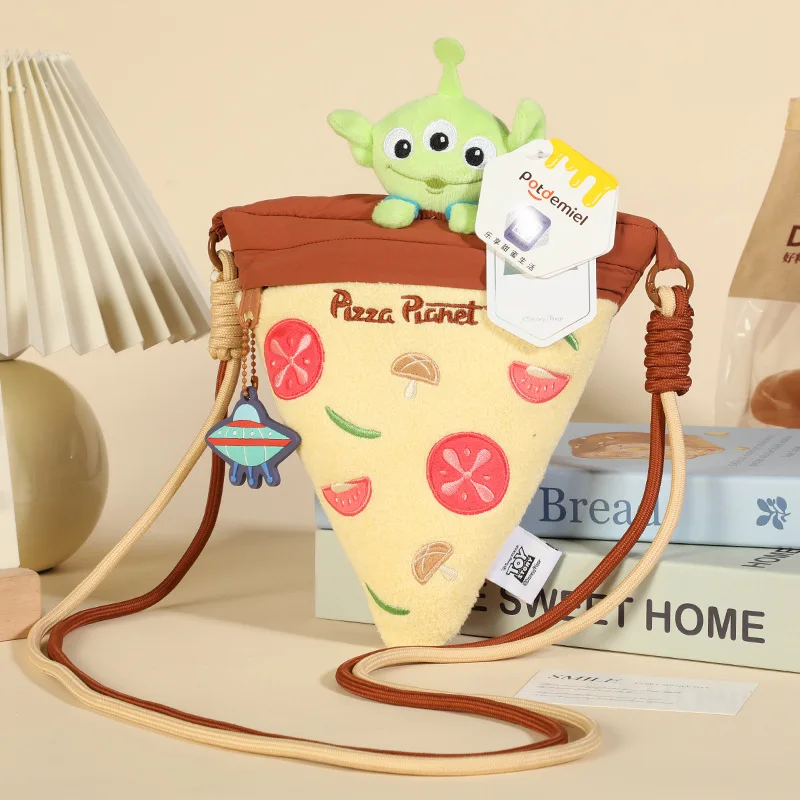 Genuine Disney Three Eyed Alien Pizza Slice Messenger Bag Cute Embroidery Plush Mini Bag Daily Travel Handbag