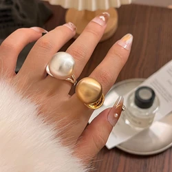 Europe and America New Trendy Metal Brushed Frosted Round Ball Rings for Women Girls Party Vintage Jewelry Gifts