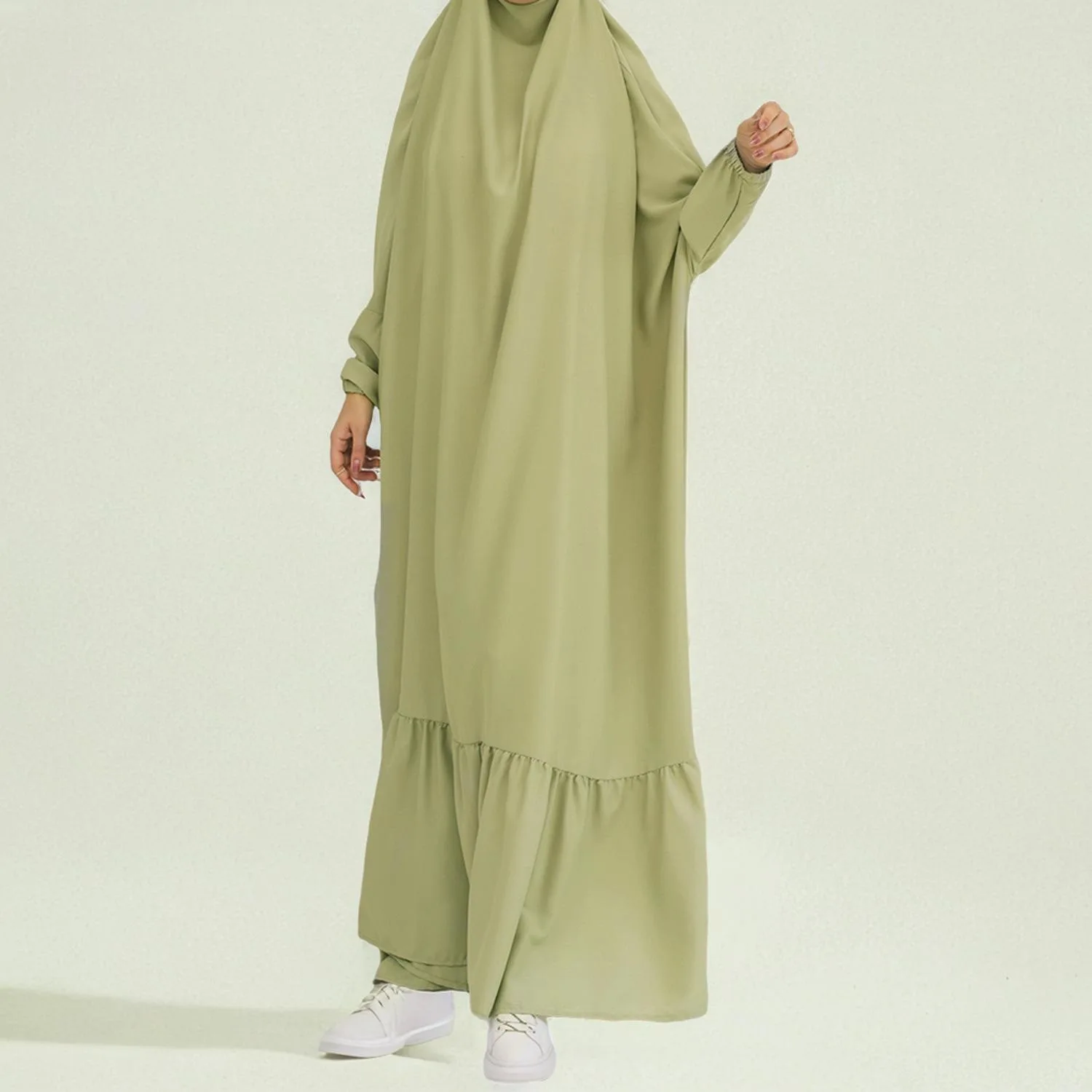 

Middle East Muslim New Fashion Women's Solid Color Casual Trendy Elegant Long Sleeve Straight Ankle Length Dress Female Clothes