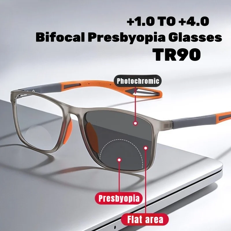 

Ultra-Lightweight TR90 Bifocals for Presbyopia Outdoor Sports Photochromic Reading Glasses Anti-Slip HD Anti Blue Light Goggles