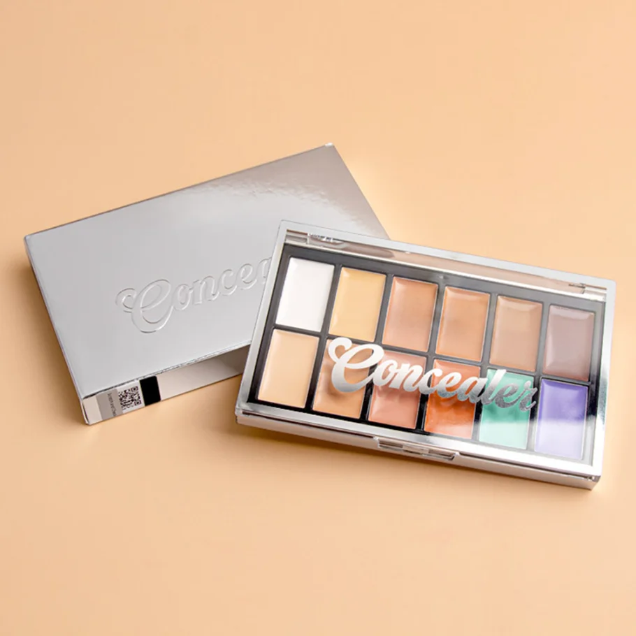 Private Label Custom Logo Silver Case 12 Color Concealer Palette Vegan Makeup Wholesale Creamy Full Coverage Concealer Palette