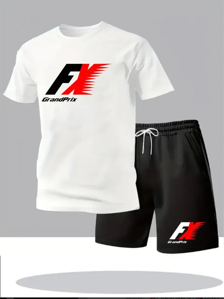 

Summer Men's Streetwear 2-Piece Set Printed Crew Neck T-Shirt & Casual Shorts Trendy Youth Sportswear Outfit