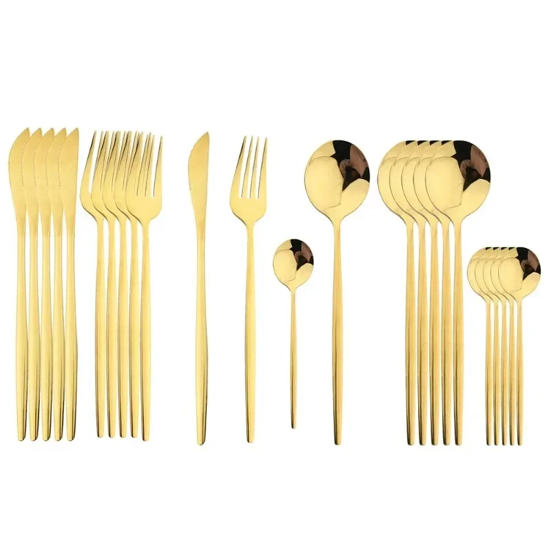 Black Handle Golden Cutlery Set Stainless Steel Steak Knife Fork Spoon Tableware Flatware Set Festival Kitchen Dinnerware