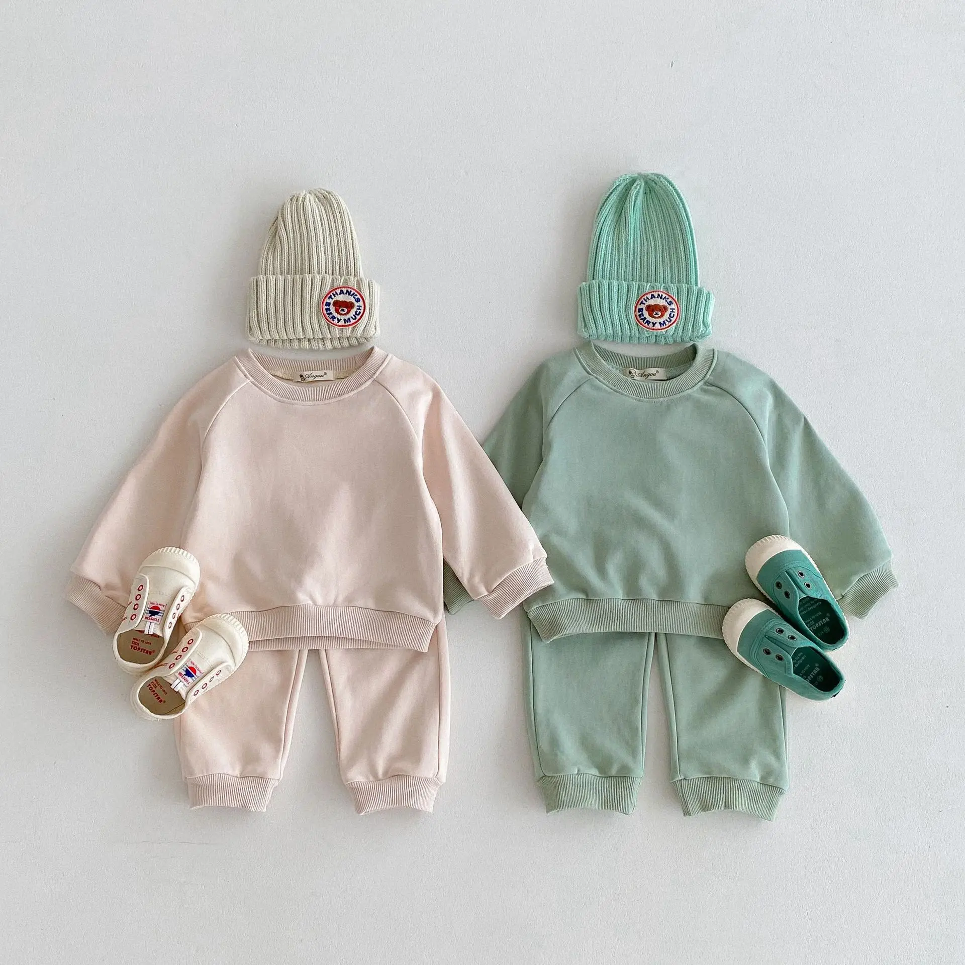 

2025 Autumn New Children Long Sleeve Set Boys Girls Solid Casual Sweatshirt + Pants 2pcs Suit Kids Cotton Comfortable Outfits